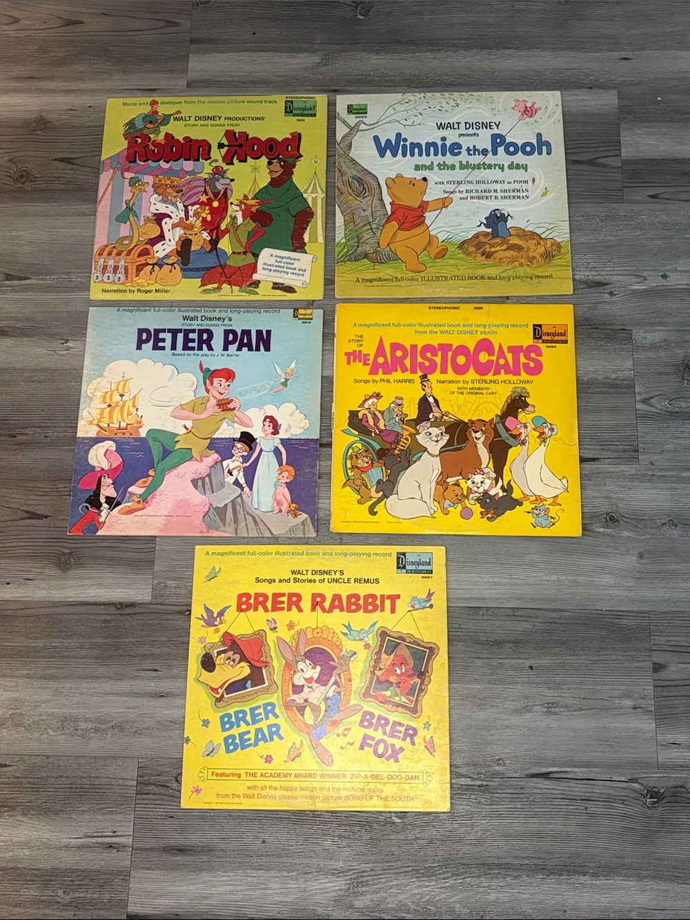 Vintage 1960’s 70’s Walt Disney Record Lot — Bright Yellow & Multicolor Covers